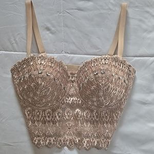Windsor Beaded Lace Crop Top in "Natural" (Champagne)